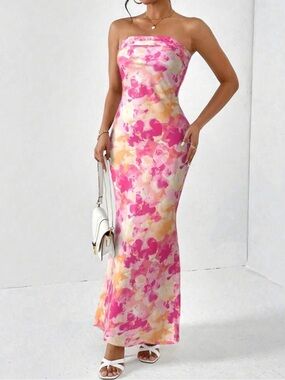 Strapless Pink Floral Slip Dress
